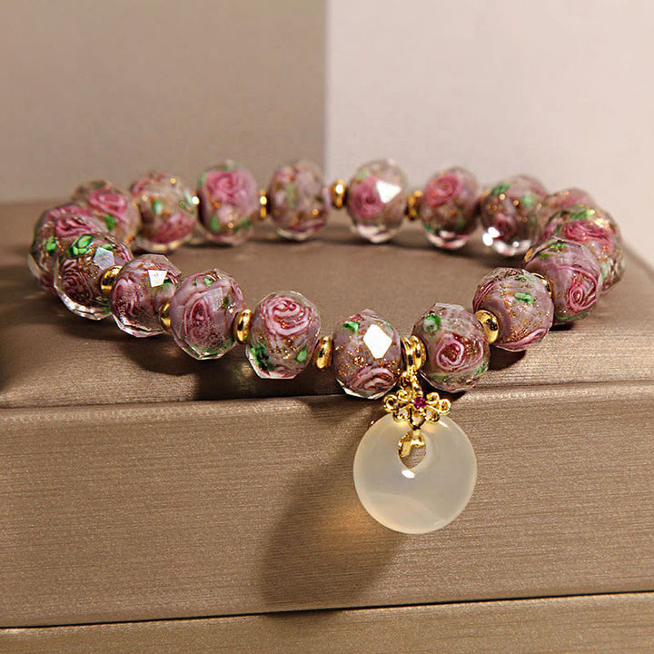 Bracelet de paix avec boucle en perles de verre Rose Liuli et Buddha Stones - image 4