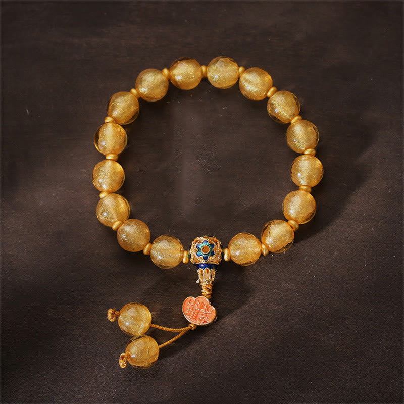 Bracelet porte-bonheur Ruyi en perles de verre Liuli en feuille d'or et pierres de Buddha Stones - Feuille d'or Liuli (tour de poignet : 14-16,5 cm) - image 1