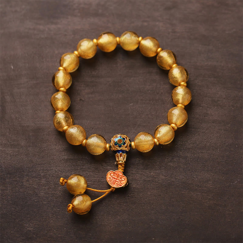 Bracelet porte-bonheur Ruyi en perles de verre Liuli en feuille d'or et pierres de Buddha Stones - image 3