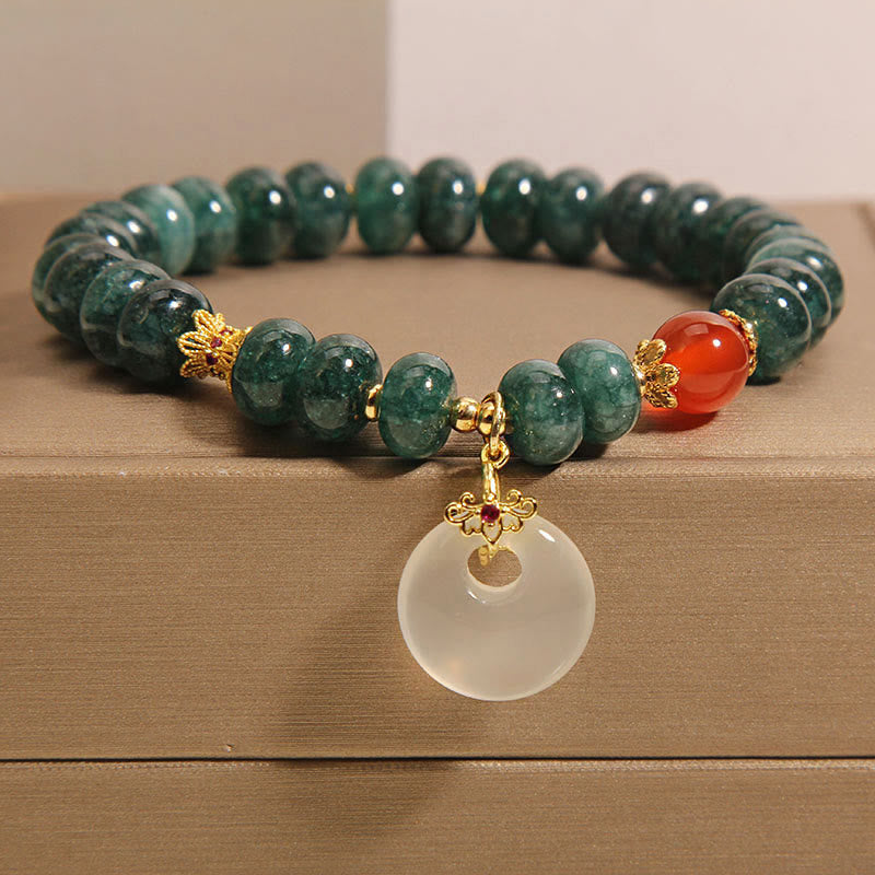 Bracelet de prospérité avec boucle de paix et perles de jade bleu en Buddha Stones - Jade (tour de poignet : 15-16 cm) - image 1
