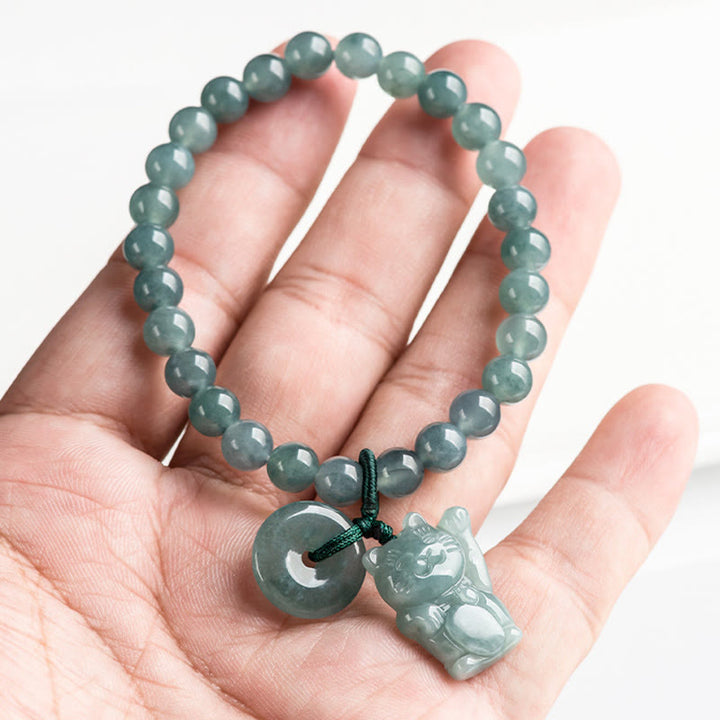 Bracelet de prospérité en jade bleu avec boucle de paix et pierre de Buddha Stones - image 4