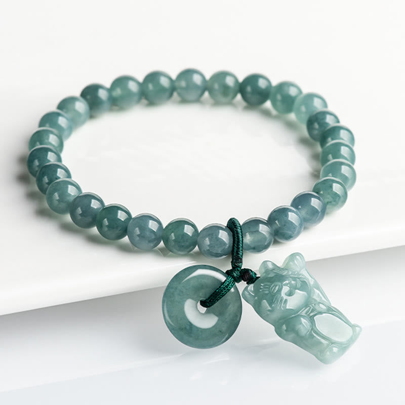 Bracelet de prospérité en jade bleu avec boucle de paix et pierre de Buddha Stones - Jade (tour de poignet : 14-16 cm) - image 1