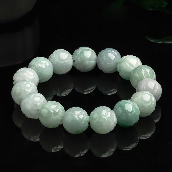 Bracelet de prospérité en jade naturel sculpté avec des Buddha Stones - Jade-13,5 mm - image 1