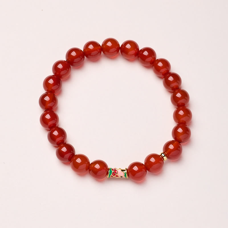 Bracelet de confiance en agate rouge naturelle Buddha Stones, poisson porte-bonheur Koi - Agate rouge - 8 mm - image 5