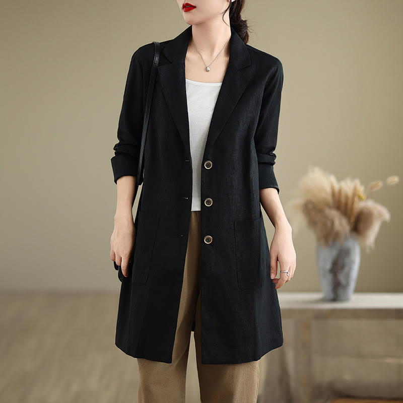 Buddha Stones décontracté en coton et lin pour femme avec poches et boutons d'automne - Noir - US8-10，UK/AU12-14，EU40-42 (2XL) - image 0