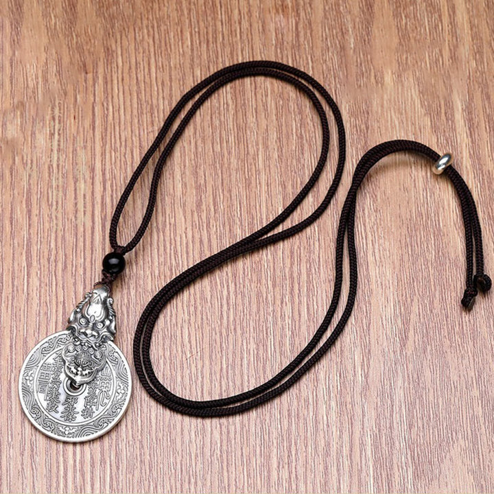 Buddha Stones Collier pendentif harmonie Pixiu en cuivre, motif Bagua, représentant des fantômes des montagnes dépensant de l'argent. - image 6