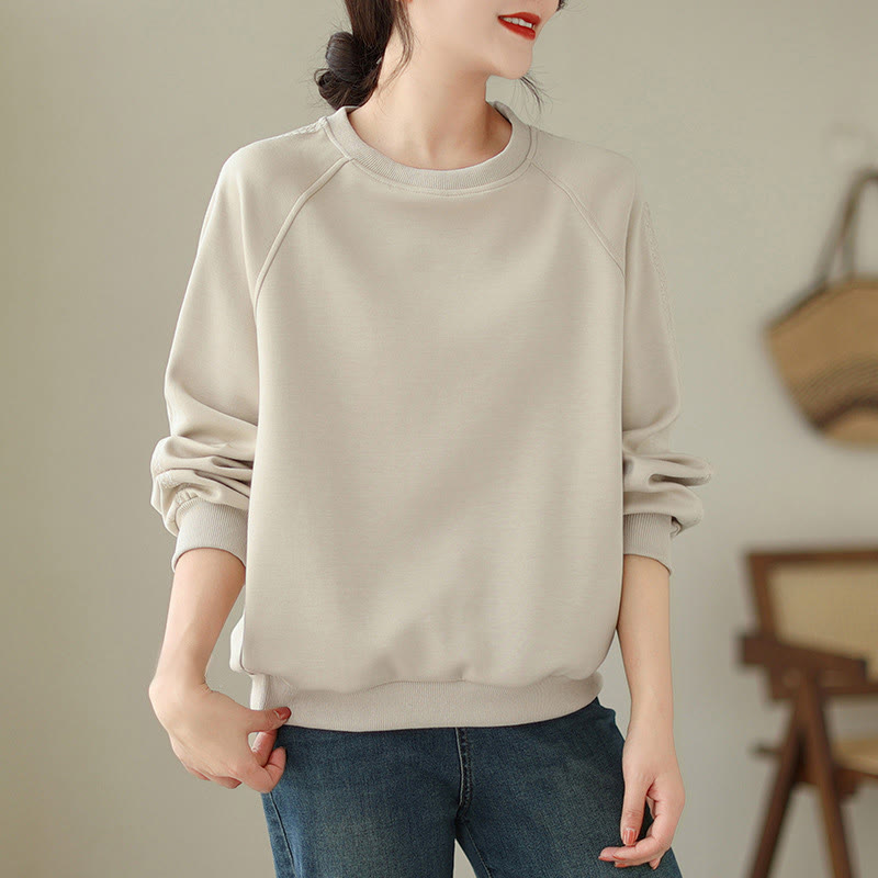 Sweat-shirt ras du cou en coton uni avec motif Buddha Stones Fall pour femme  - image 5