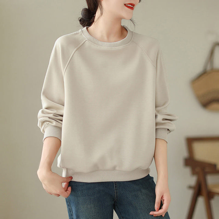 Sweat-shirt ras du cou en coton uni avec motif Buddha Stones Fall pour femme  - image 5