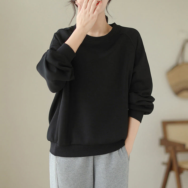 Sweat-shirt ras du cou en coton uni avec motif Buddha Stones Fall pour femme  - Noir - US14，UK/AU18，EU46 (2XL) - image 7