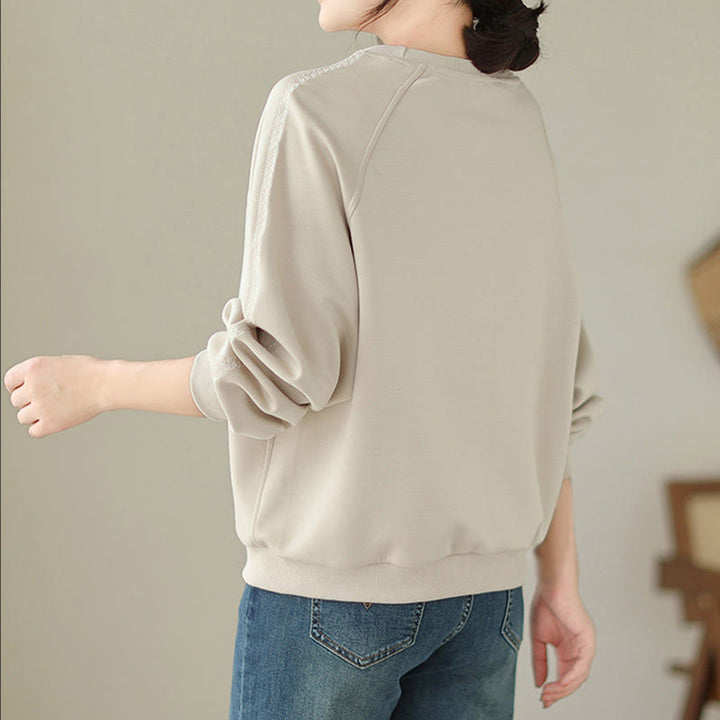 Sweat-shirt ras du cou en coton uni avec motif Buddha Stones Fall pour femme  - image 3