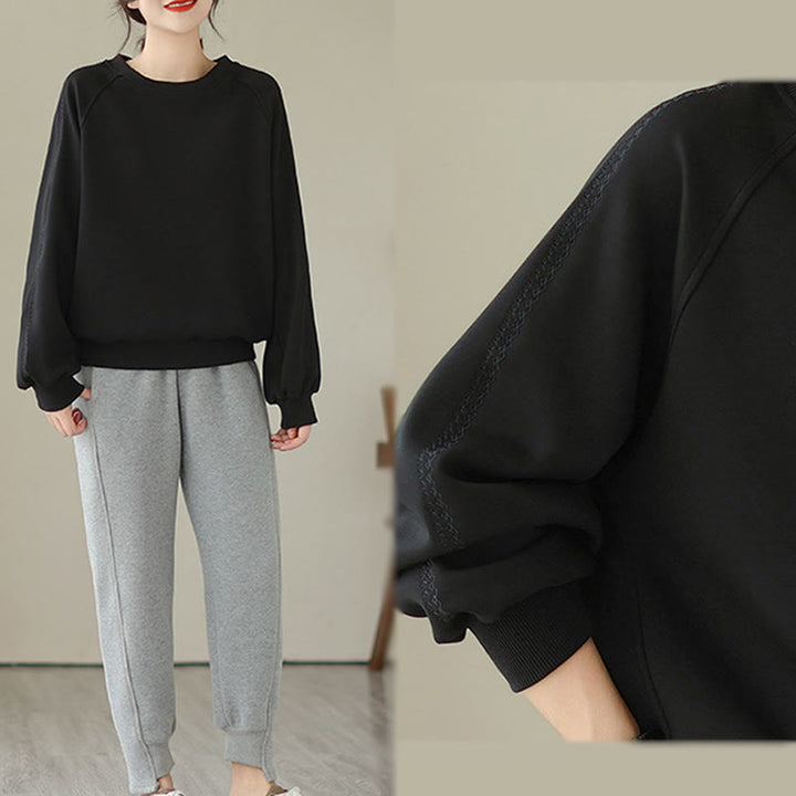 Sweat-shirt ras du cou en coton uni avec motif Buddha Stones Fall pour femme  - image 12