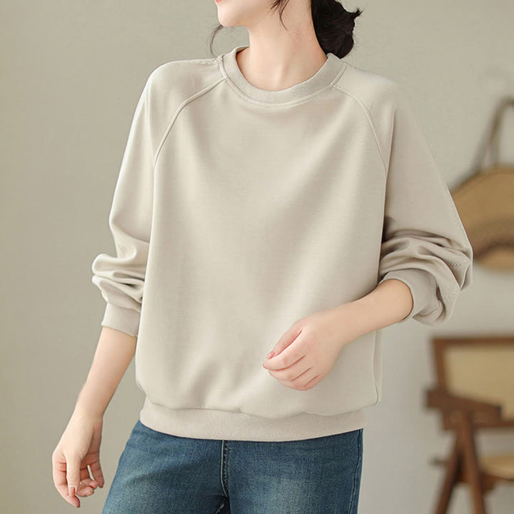 Sweat-shirt ras du cou en coton uni avec motif Buddha Stones Fall pour femme  - image 1