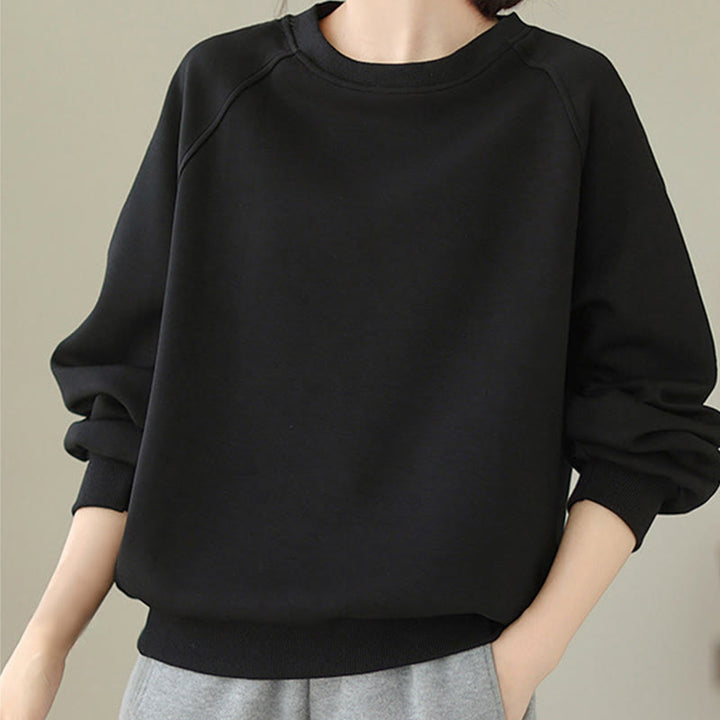 Sweat-shirt ras du cou en coton uni avec motif Buddha Stones Fall pour femme  - image 12
