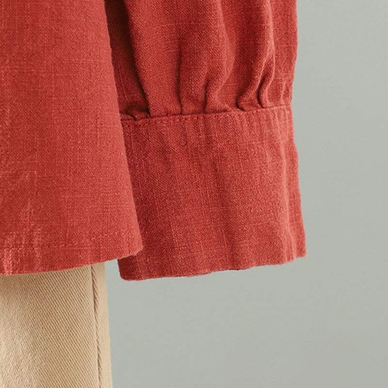 Chemise en coton et lin à motif grenouille chinoise simple et unie pour femme, motif Buddha Stones - image 19