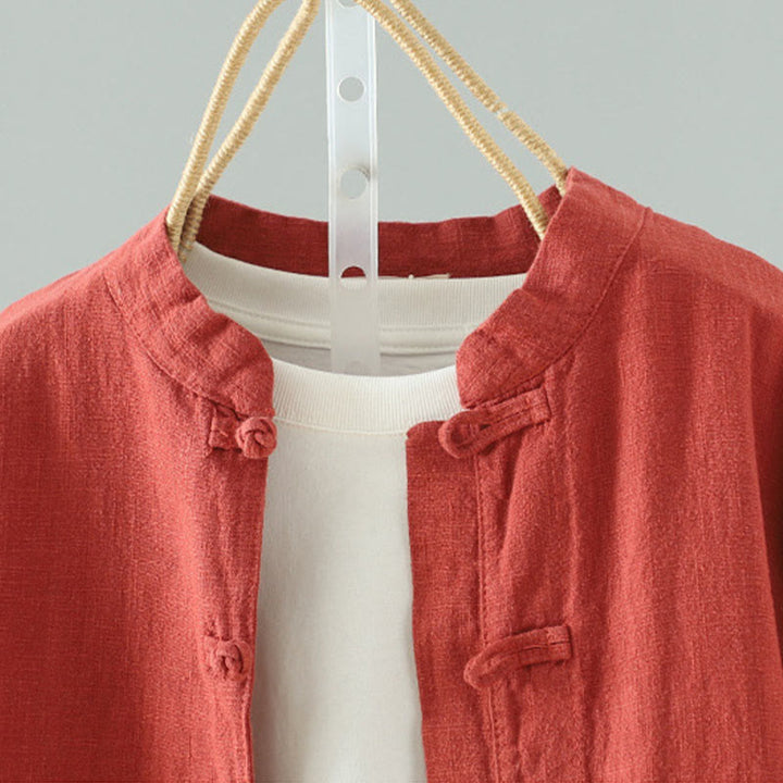 Chemise en coton et lin à motif grenouille chinoise simple et unie pour femme, motif Buddha Stones - image 17
