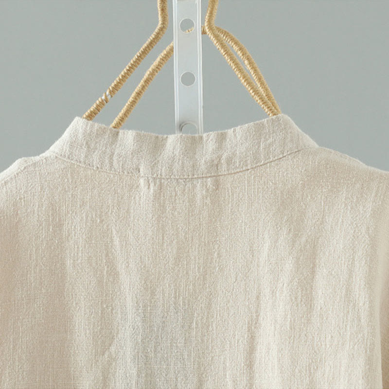 Chemise en coton et lin à motif grenouille chinoise simple et unie pour femme, motif Buddha Stones - image 4