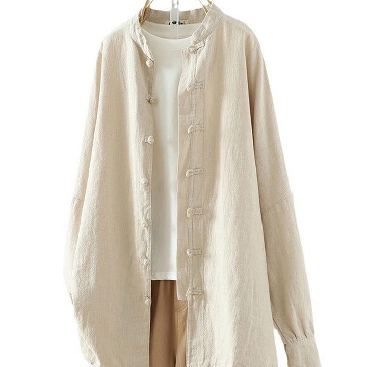 Chemise en coton et lin à motif grenouille chinoise simple et unie pour femme, motif Buddha Stones - image 10