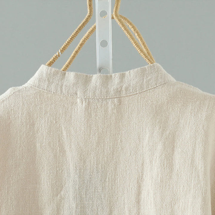 Chemise en coton et lin à motif grenouille chinoise simple et unie pour femme, motif Buddha Stones - image 3