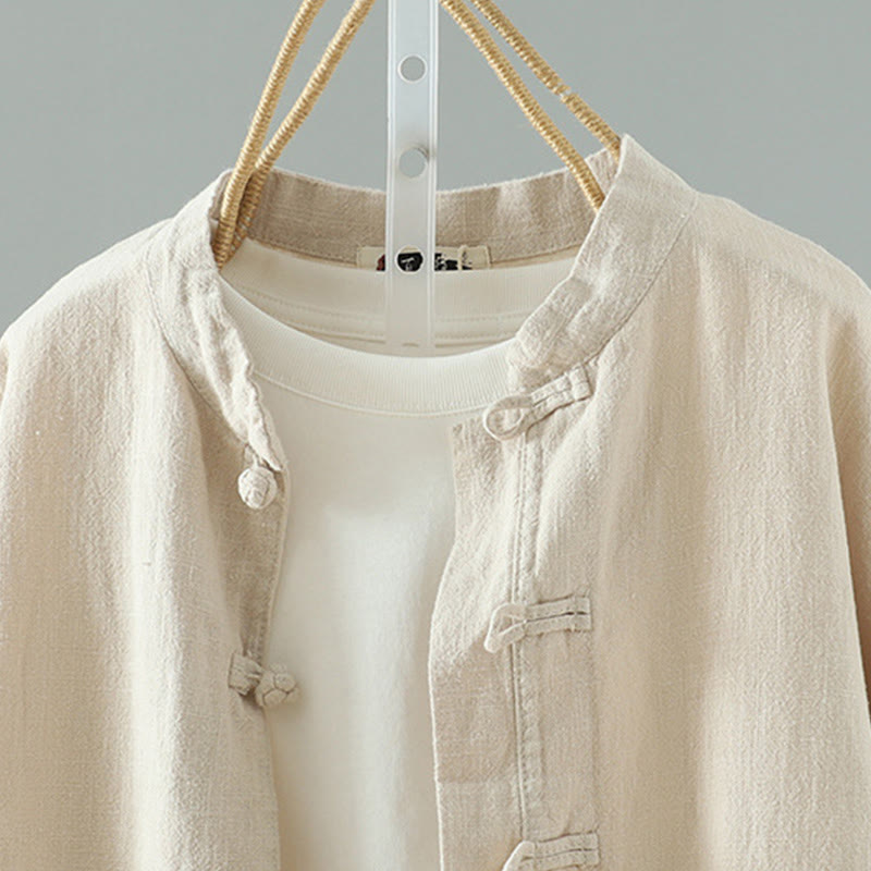 Chemise en coton et lin à motif grenouille chinoise simple et unie pour femme, motif Buddha Stones - image 2