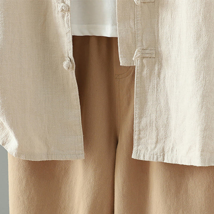 Chemise en coton et lin à motif grenouille chinoise simple et unie pour femme, motif Buddha Stones - image 8