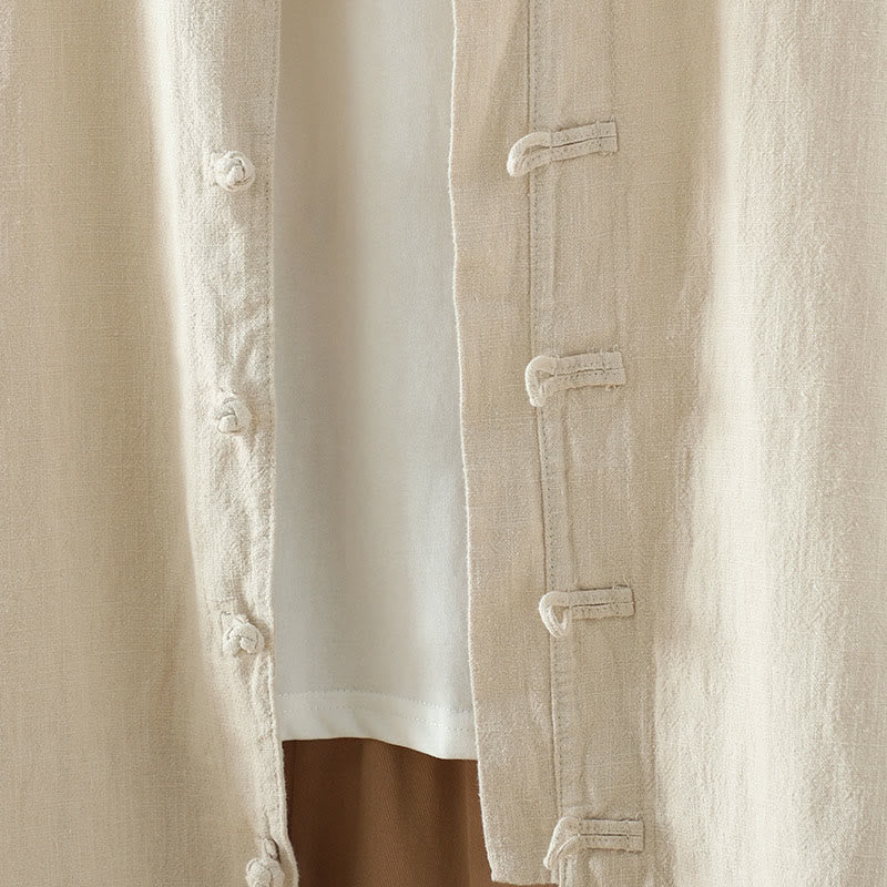 Chemise en coton et lin à motif grenouille chinoise simple et unie pour femme, motif Buddha Stones - image 5
