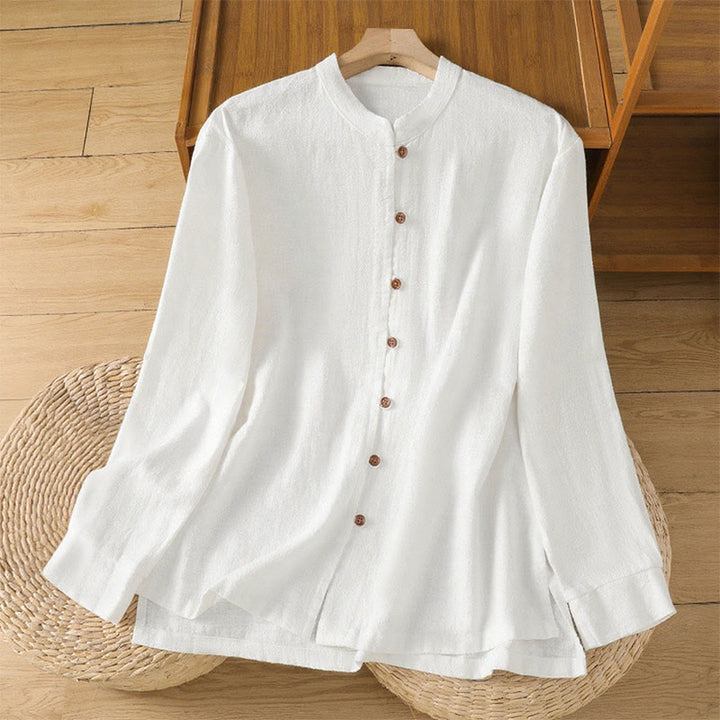 Chemise femme en coton et lin à imprimé Buddha Stones, couleur unie, ourlet simple et fente - Blanc - US14，UK/AU18，EU46 (2XL) - image 11