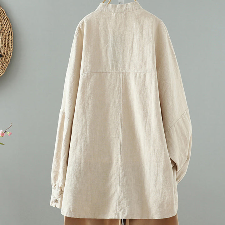 Chemise en coton et lin à motif grenouille chinoise simple et unie pour femme, motif Buddha Stones - image 2