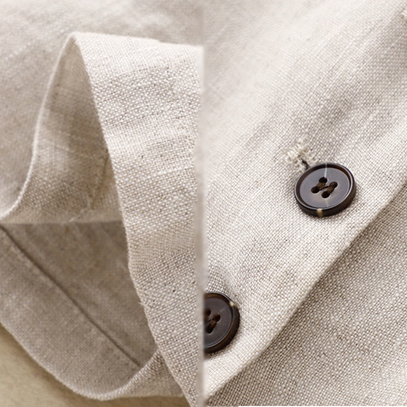 Veste femme rétro en coton et lin avec poches et revers couleur pure Buddha Stones Commute - image 9