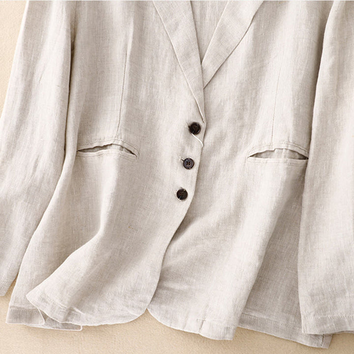 Veste femme rétro en coton et lin avec poches et revers couleur pure Buddha Stones Commute - image 12
