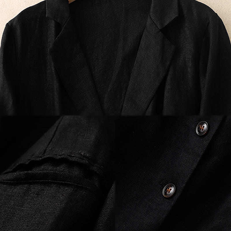 Veste femme rétro en coton et lin avec poches et revers couleur pure Buddha Stones Commute - image 5