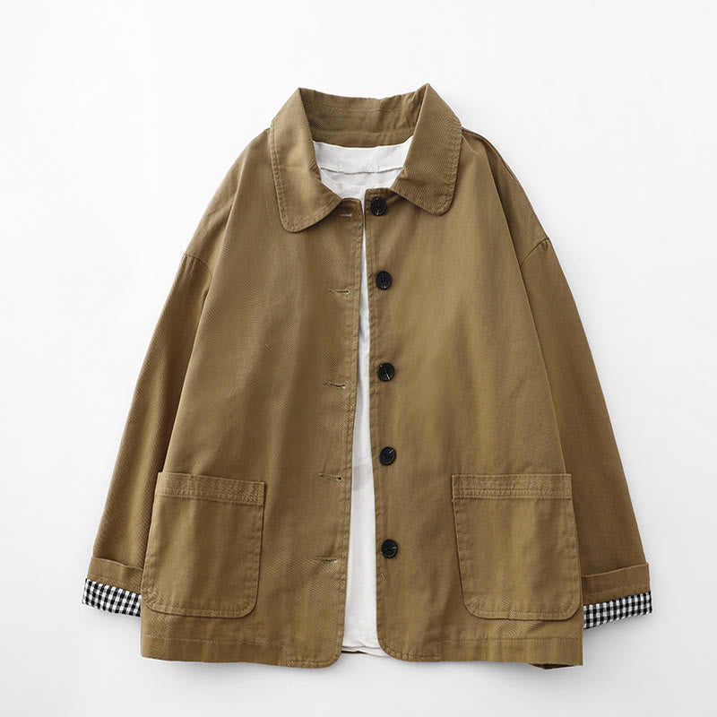 Veste femme en coton avec poches et motif patchwork Buddha Stones - Verge d'or foncée - US14，UK/AU18，EU46 (2XL) - image 1