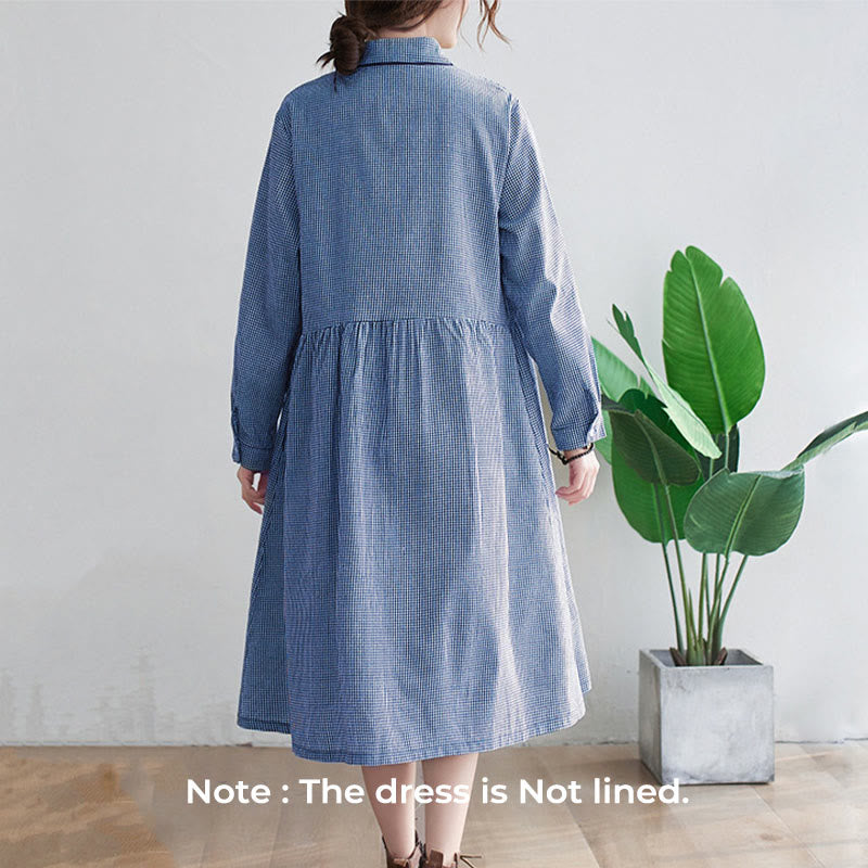 Robe midi en coton et lin à petits motifs de Buddha Stones et poches pour femme - image 2