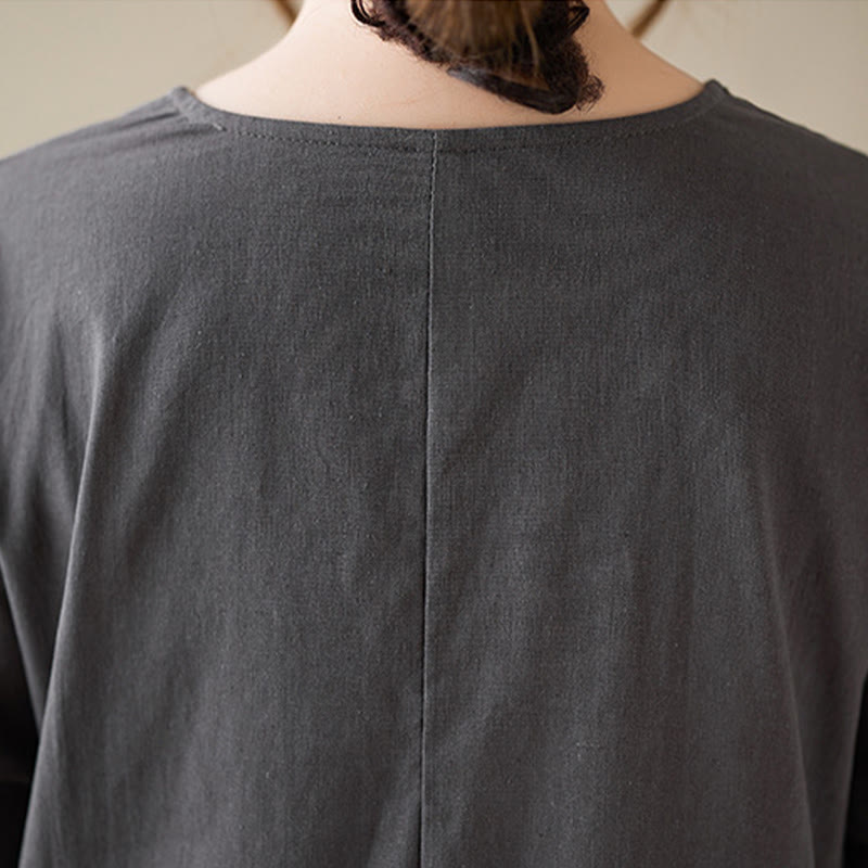 Robe midi décontractée en coton et lin à col ras du cou et poches Buddha Stones - image 12