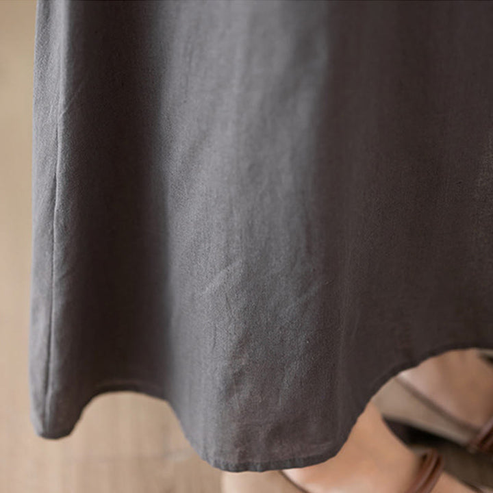 Robe midi décontractée en coton et lin à col ras du cou et poches Buddha Stones - image 8