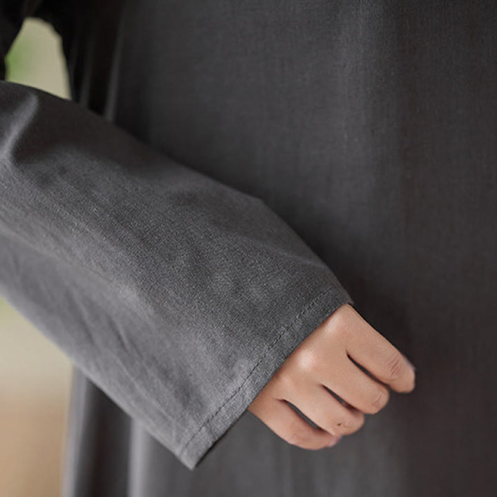 Robe midi décontractée en coton et lin à col ras du cou et poches Buddha Stones - image 7