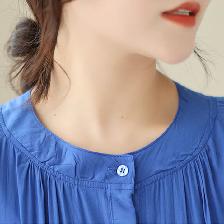 Robe midi décontractée en polyester plissé à col ras du cou et poches Buddha Stones - image 18