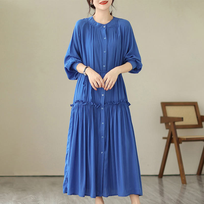 Robe midi décontractée en polyester plissé à col ras du cou et poches Buddha Stones - Bleu royal - US4-6, UK/AU8-10, EU36-38 (F) - image 11