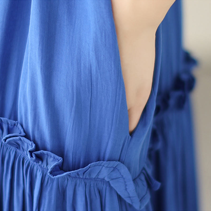 Robe midi décontractée en polyester plissé à col ras du cou et poches Buddha Stones - image 19