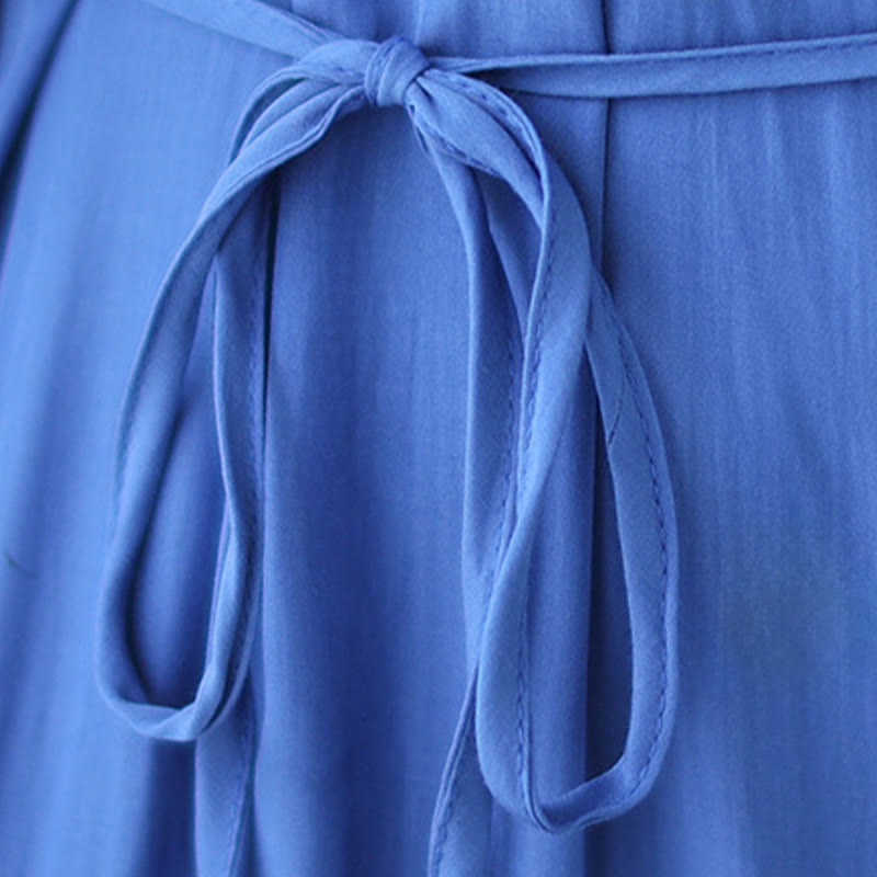 Robe midi décontractée en polyester plissé à col ras du cou et poches Buddha Stones - image 22