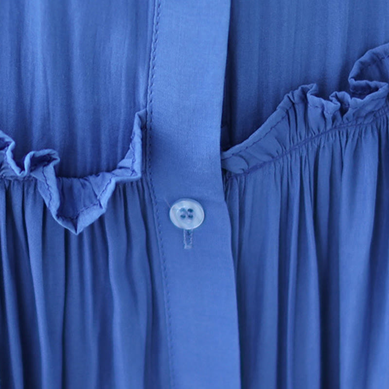 Robe midi décontractée en polyester plissé à col ras du cou et poches Buddha Stones - image 18