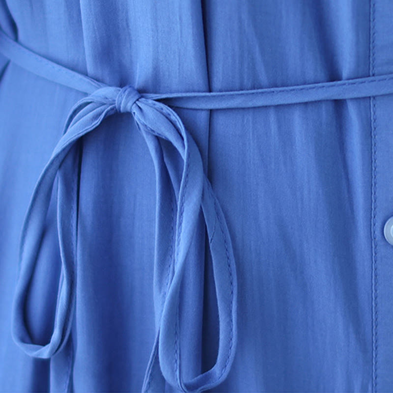 Robe midi décontractée en polyester plissé à col ras du cou et poches Buddha Stones - image 21