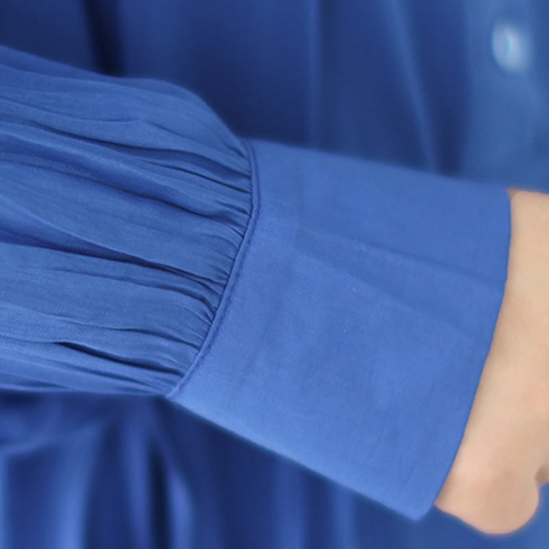 Robe midi décontractée en polyester plissé à col ras du cou et poches Buddha Stones - image 22