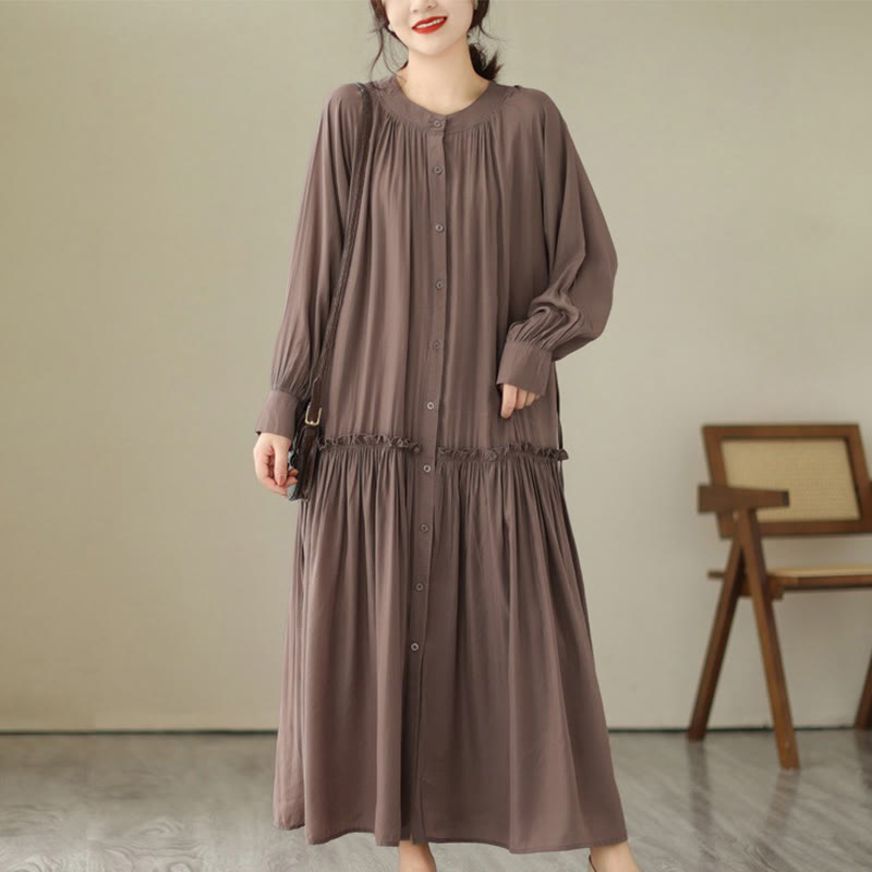 Robe midi décontractée en polyester plissé à col ras du cou et poches Buddha Stones - Terre de sienne - US4-6, UK/AU8-10, EU36-38 (F) - image 26