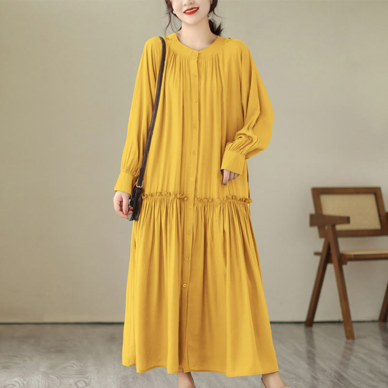 Robe midi décontractée en polyester plissé à col ras du cou et poches Buddha Stones - Or - US4-6, UK/AU8-10, EU36-38 (F) - image 28