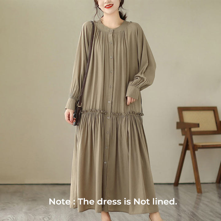 Robe midi décontractée en polyester plissé à col ras du cou et poches Buddha Stones - image 2