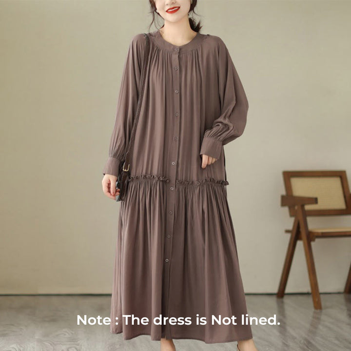 Robe midi décontractée en polyester plissé à col ras du cou et poches Buddha Stones - image 27