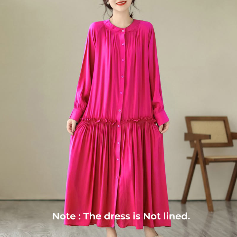 Robe midi décontractée en polyester plissé à col ras du cou et poches Buddha Stones - image 10
