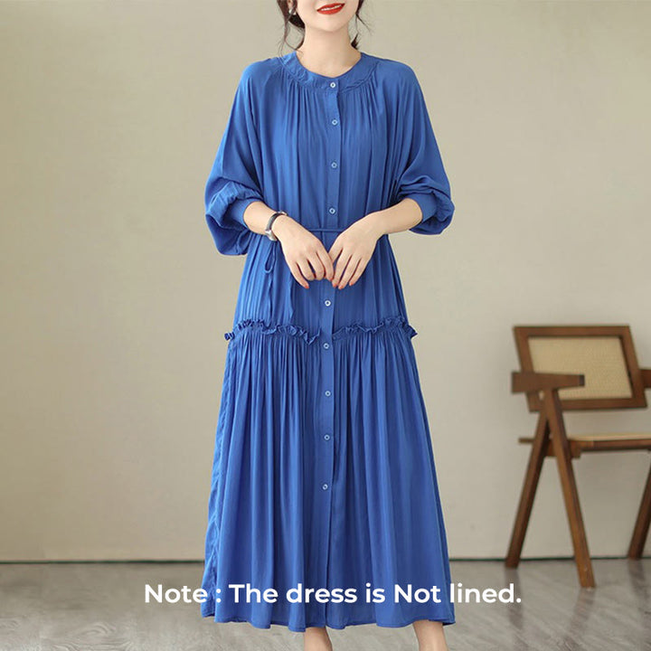Robe midi décontractée en polyester plissé à col ras du cou et poches Buddha Stones - image 12