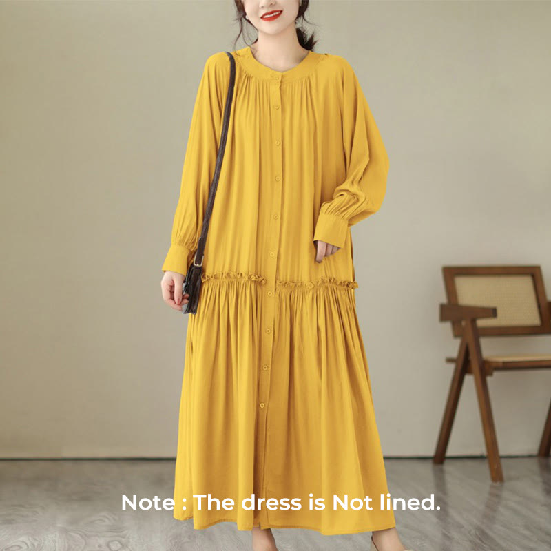 Robe midi décontractée en polyester plissé à col ras du cou et poches Buddha Stones - image 29
