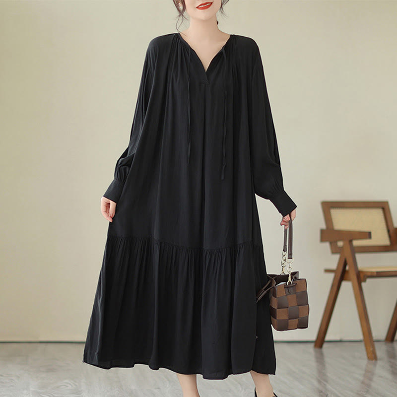 Robe midi décontractée en mousseline de soie avec poches style double face et imprimé Buddha Stones - Noir - US4-6, UK/AU8-10, EU36-38 (F) - image 1